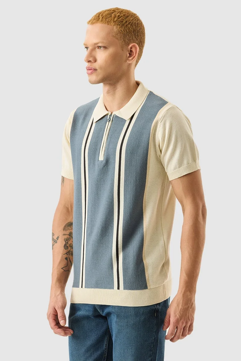 سنيتش تيشيرت بولو بقصة ضيقة وخطوط بيج فاتح